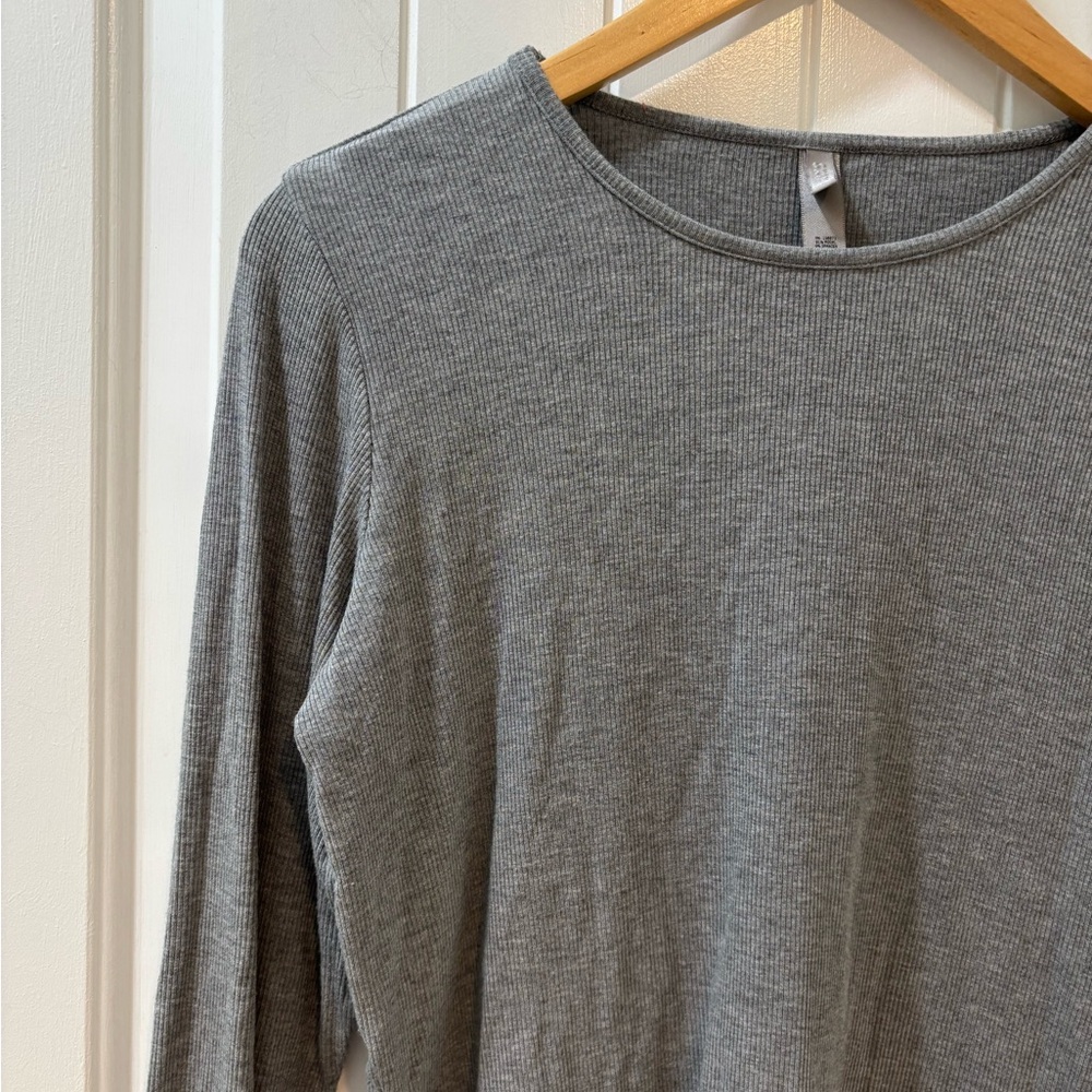 SKIMS Ribbed Basic Long Sleeve Tee Shirt Size 2X Casual Relaxed Fit Dark Gray - Picture 2 of 4